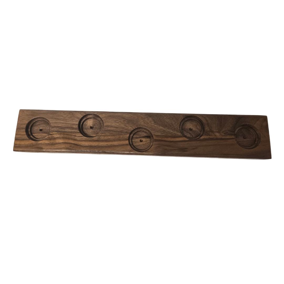 Solid Walnut Wood Candle Holder Centerpiece | 5 Votive Glass Cups Included | Modern Farmhouse Mantle Decor | Wooden Tea Light Stand