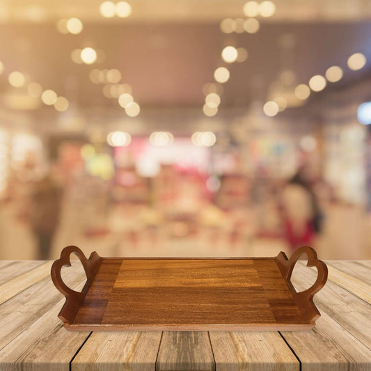 Heartwarming Sapele Serving Tray with Heart Handles | Handcrafted Wooden Breakfast Tray for Elegant Serving and Stylish Home Décor