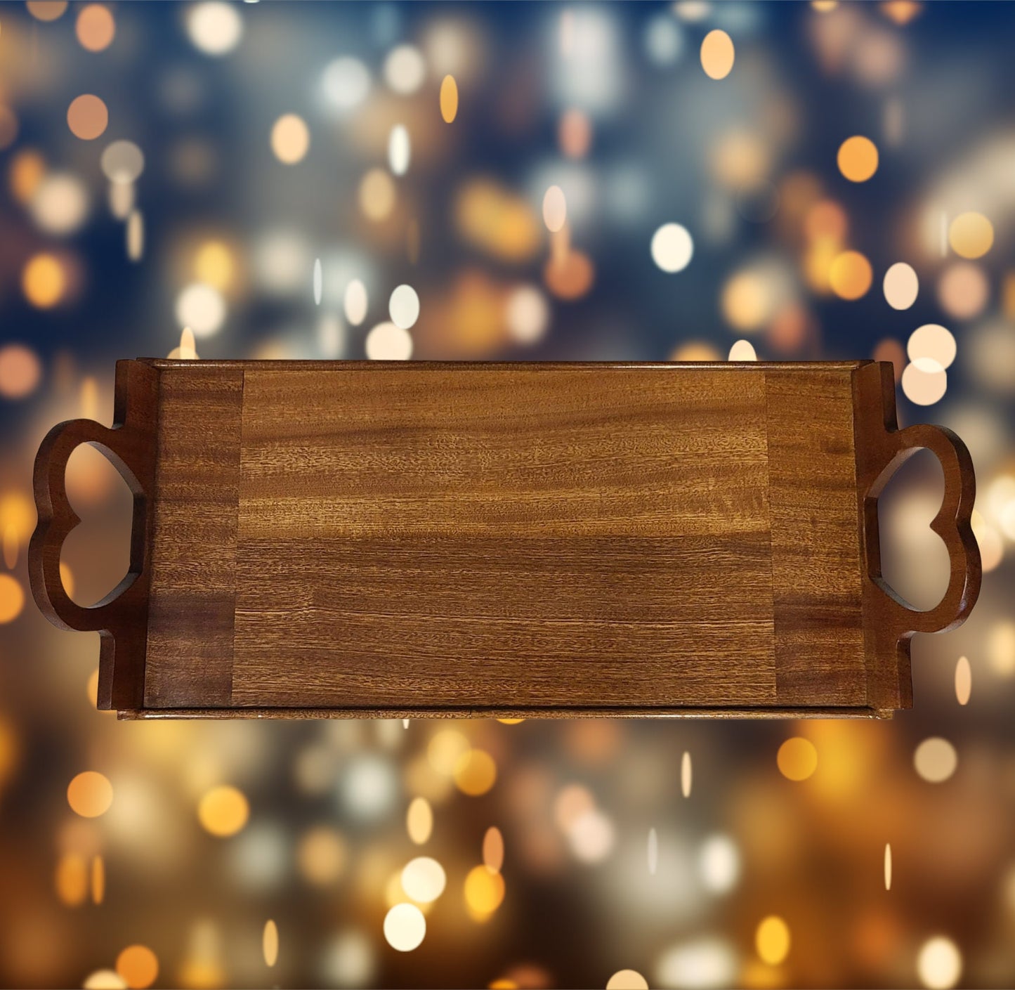 Heartwarming Sapele Serving Tray with Heart Handles | Handcrafted Wooden Breakfast Tray for Elegant Serving and Stylish Home Décor