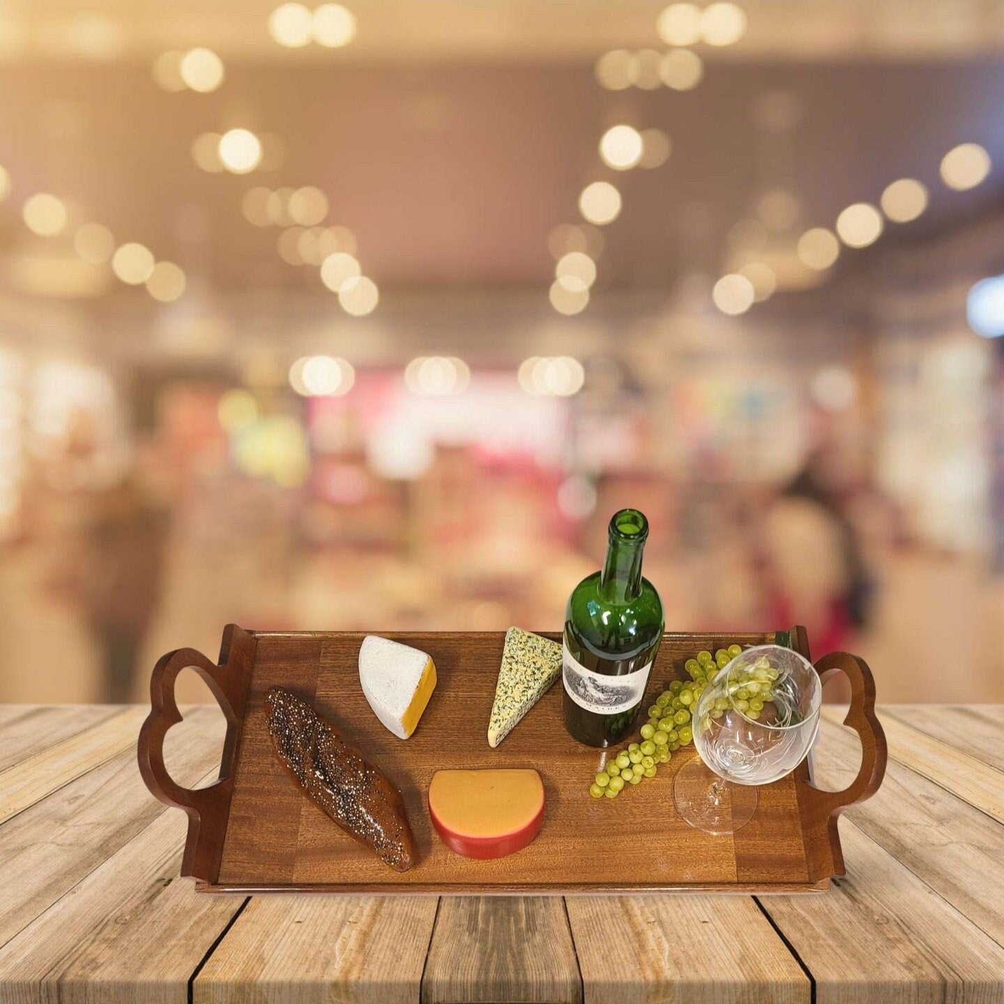 Heartwarming Sapele Serving Tray with Heart Handles | Handcrafted Wooden Breakfast Tray for Elegant Serving and Stylish Home Décor
