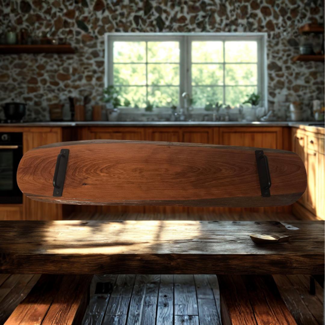 Solid Wood Slab Serving Tray with Handles | Long Charcuterie Board | Rustic Centerpiece for Dining Table | Bread Board