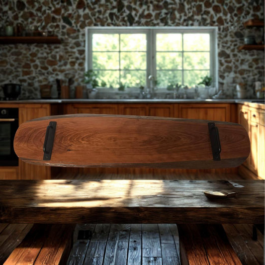 Solid Wood Slab Serving Tray with Handles | Long Charcuterie Board | Rustic Centerpiece for Dining Table | Bread Board
