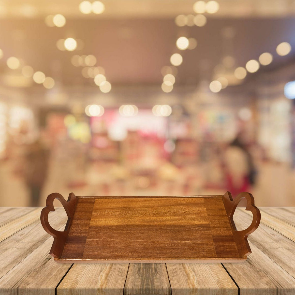 Heartwarming Sapele Serving Tray with Heart Handles | Handcrafted Wooden Breakfast Tray for Elegant Serving and Stylish Home Décor