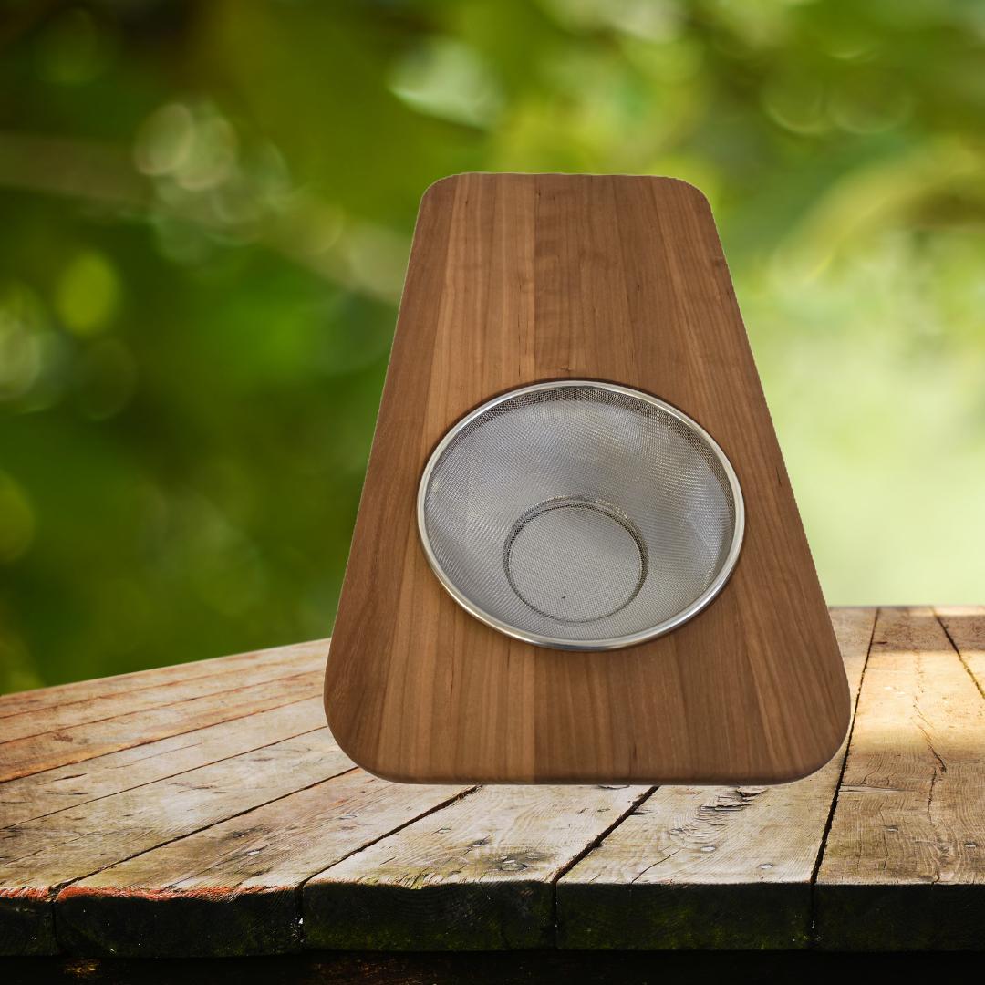 Cherry Wood Over-the-Sink Cutting Board with Built-in Strainer – Space-Saving Kitchen Prep Board for Effortless Food Prep