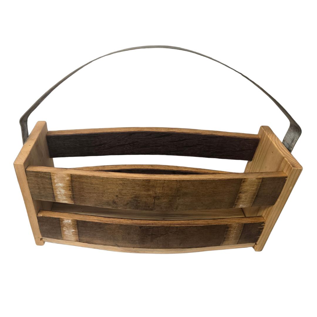 Reclaimed Wine Barrel Magazine Rack, Upcycled Winery Crate & Stave Storage Basket | Rustic Oak Floor Organizer | Farmhouse Living Room Decor