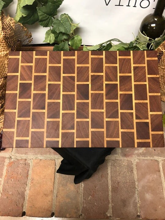 End-Grain Walnut and Ash Cutting Board 18" x 11.5" With Handles