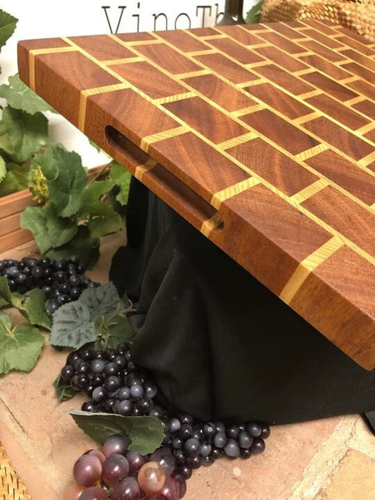 End-Grain Walnut and Ash Cutting Board 18" x 11.5" With Handles